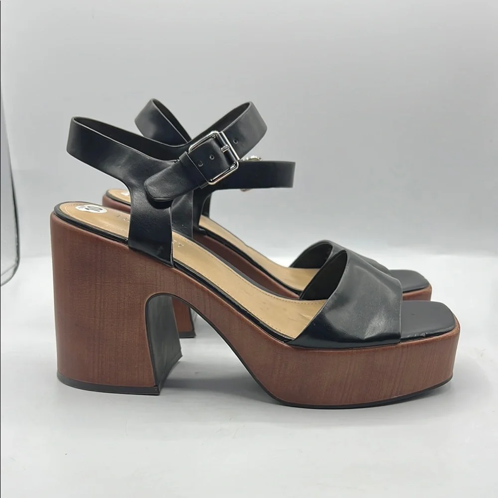 Nine West Sz 10‎ Openit 9 Black and Brown Platform Sandals NEW